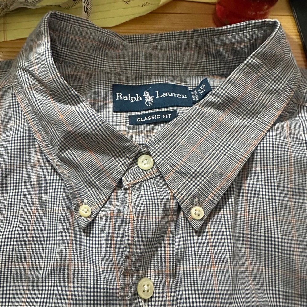 Ralph Lauren Classic Fit Plaid Button Down Shirt Mens 3XB Big Blue Orange Multi